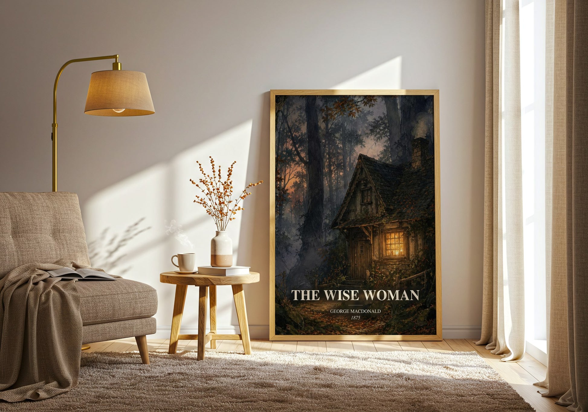 The Wise Woman watercolour print in frame leaning in hallway – fantasy wall art