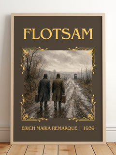 Flotsam Classic Book Art Print by Erich Maria Remarque – framed print leaning on a wooden floor