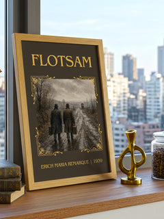 Flotsam Classic Book Art Print by Erich Maria Remarque – framed print on a city-view windowsill