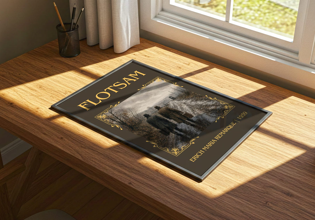 Flotsam Classic Book Art Print by Erich Maria Remarque – print on a sunlit desk