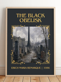 The Black Obelisk Classic Book Art Print by Erich Maria Remarque – framed print leaning on a wooden floor