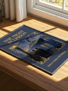The Night In Lisbon Classic Book Art Print by Erich Maria Remarque – print on a sunlit desk