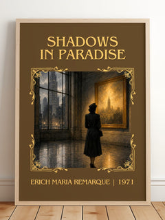 Shadows In Paradise Classic Book Art Print by Erich Maria Remarque – framed print leaning on a wooden floor