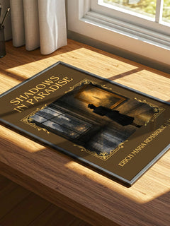 Shadows In Paradise Classic Book Art Print by Erich Maria Remarque – print on a sunlit desk