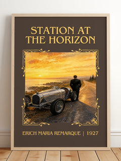 Station At The Horizon Classic Book Art Print by Erich Maria Remarque – framed print leaning on a wooden floor