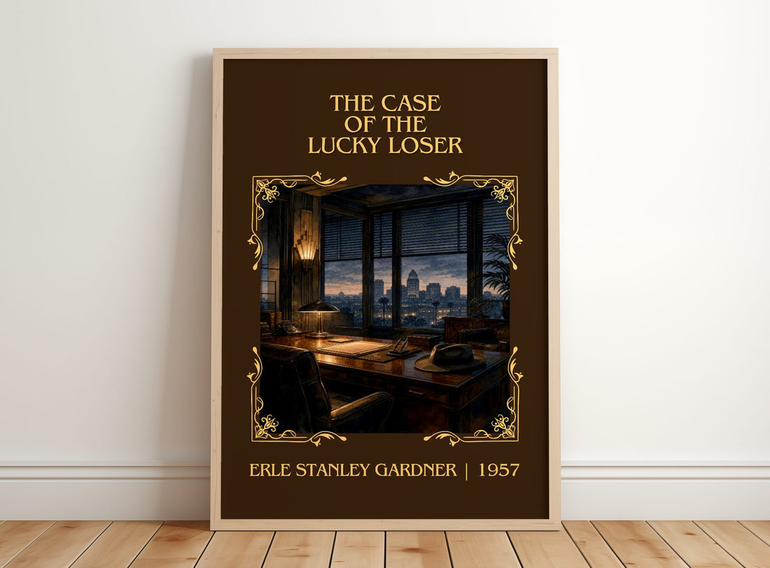 Case Of The Lucky Loser Classic Book Art Print by Erle Stanley Gardner – framed print leaning on a wooden floor