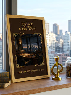 Case Of The Lucky Loser Classic Book Art Print by Erle Stanley Gardner – framed print on a city-view windowsill