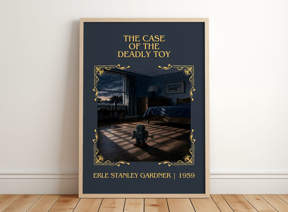 Case Of The Deadly Toy Classic Book Art Print by Erle Stanley Gardner – framed print leaning on a wooden floor