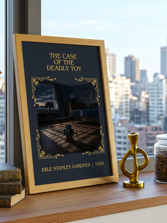 Case Of The Deadly Toy Classic Book Art Print by Erle Stanley Gardner – framed print on a city-view windowsill