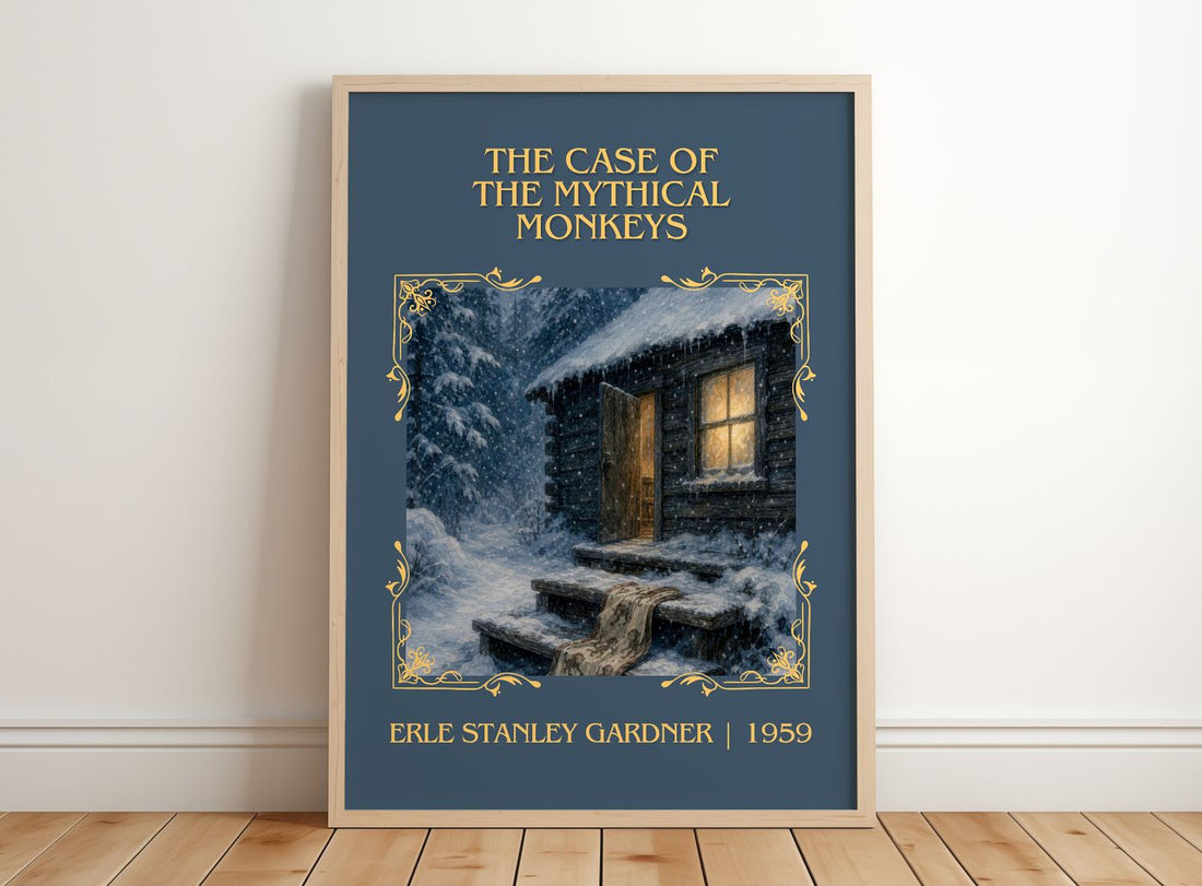 Case Of The Mythical Monkeys Classic Book Art Print by E. Gardner – framed print leaning on a wooden floor