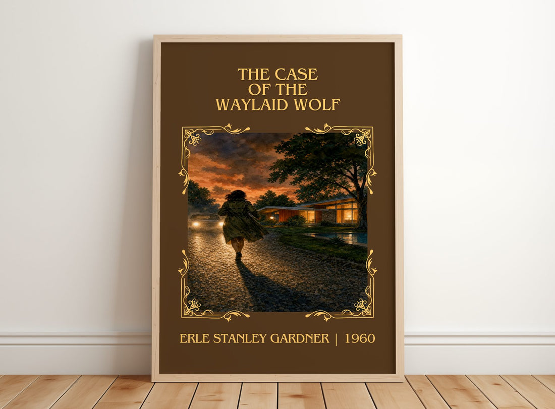 Case Of The Waylaid Wolf Classic Book Art Print by E. Gardner – framed print leaning on a wooden floor