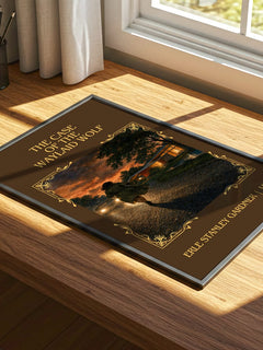Case Of The Waylaid Wolf Classic Book Art Print by E. Gardner – print on a sunlit desk