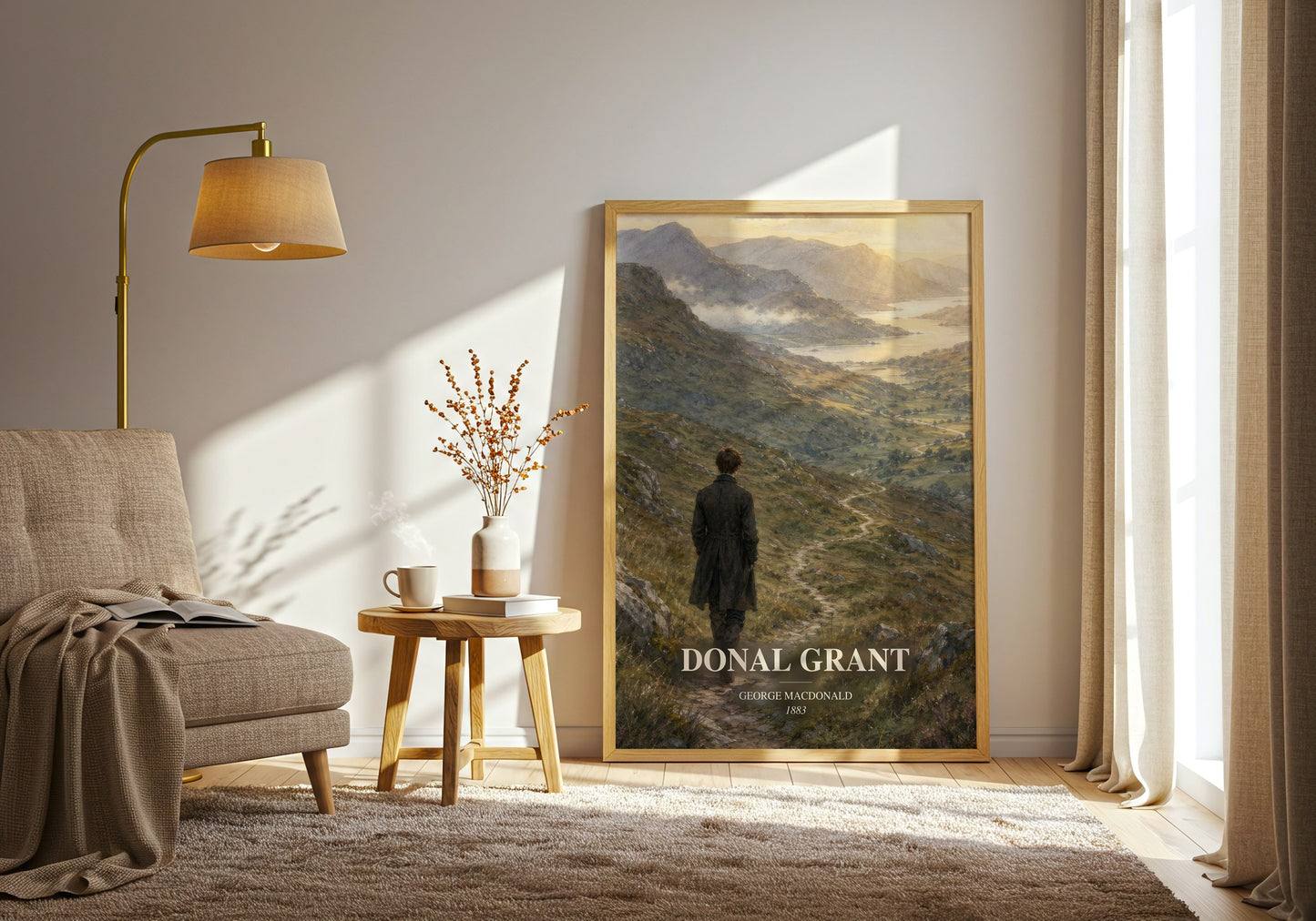 Donal Grant watercolour print in frame leaning in hallway – classic literature wall art