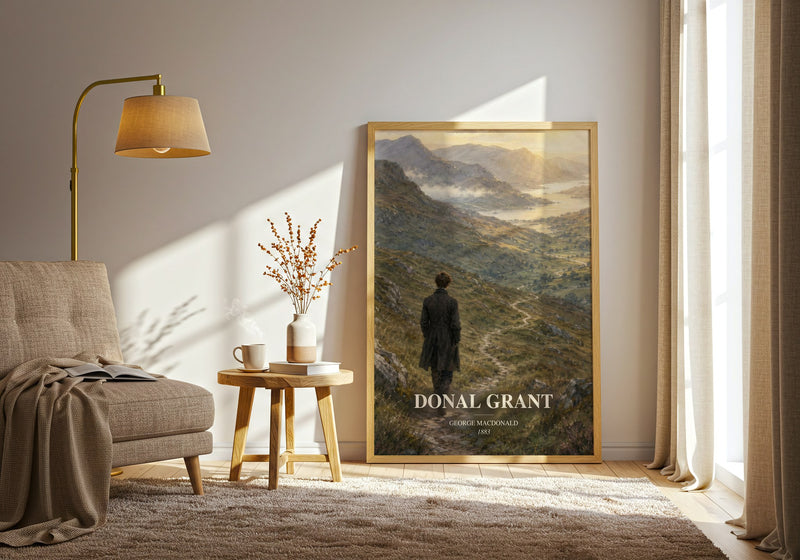 Donal Grant watercolour print in frame leaning in hallway – classic literature wall art