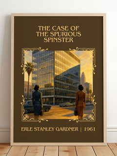 Case Of The Spurious Spinster Classic Book Art Print by E. Gardner – framed print leaning on a wooden floor