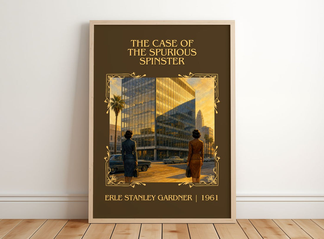 Case Of The Spurious Spinster Classic Book Art Print by E. Gardner – framed print leaning on a wooden floor