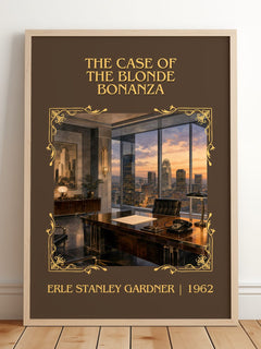 Case Of The Blonde Bonanza Classic Book Art Print by E. Gardner – framed print leaning on a wooden floor