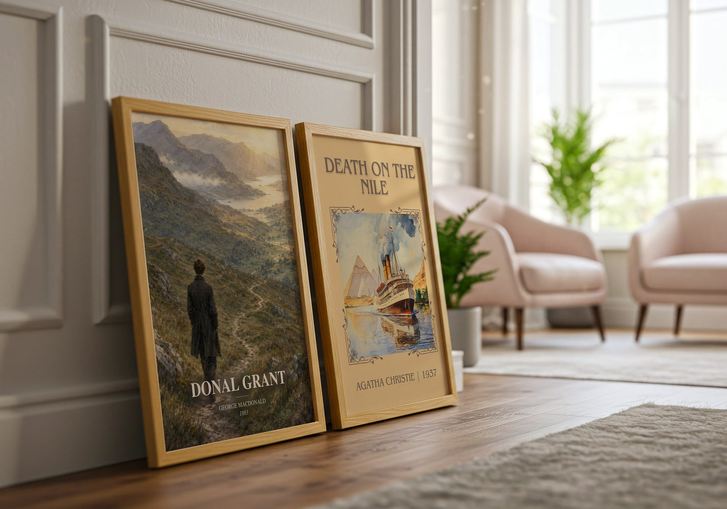 Donal Grant watercolour print framed by window – literary home decor