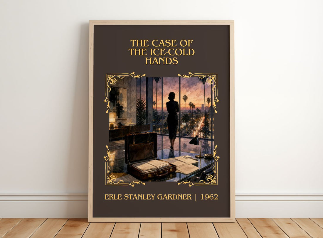 Case Of The Ice-Cold Hands Classic Book Art Print by E. Gardner – framed print leaning on a wooden floor