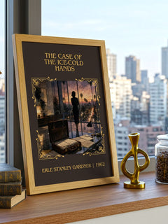 Case Of The Ice-Cold Hands Classic Book Art Print by E. Gardner – framed print on a city-view windowsill