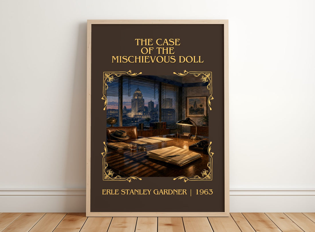 Case Of The Mischievous Doll Classic Book Art Print by E. Gardner – framed print leaning on a wooden floor