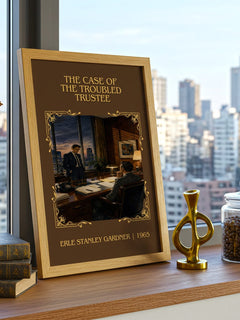 Case Of The Troubled Trustee Classic Book Art Print by E. Gardner – framed print on a city-view windowsill