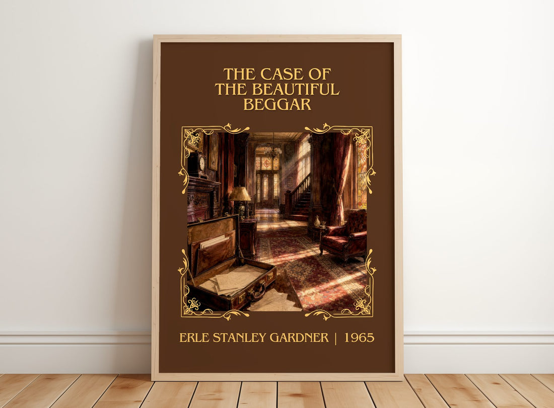 Case Of The Beautiful Beggar Classic Book Art Print by E. Gardner – framed print leaning on a wooden floor