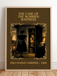 Case Of The Worried Waitress Classic Book Art Print by E. Gardner – framed print leaning on a wooden floor