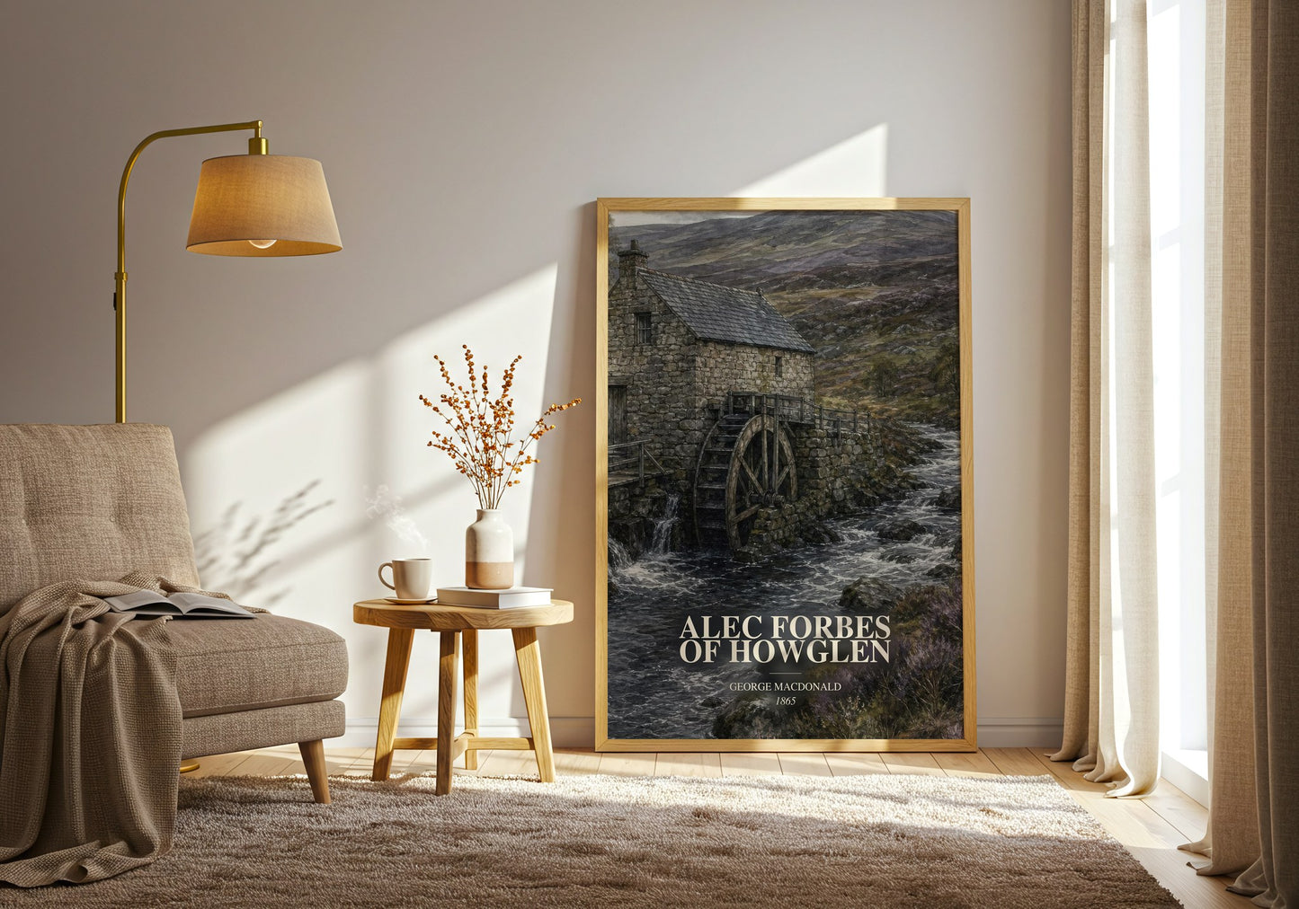 Alec Forbes Of Howglen watercolour print in frame leaning in hallway – literary fiction wall art