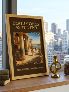 Death Comes As The End Classic Book Art Print by Erle Stanley Gardner – framed print on a city-view windowsill
