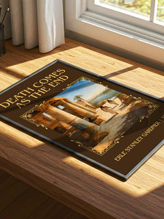 Death Comes As The End Classic Book Art Print by Erle Stanley Gardner – print on a sunlit desk