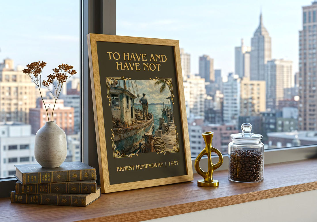 To Have And Have Not Classic Book Art Print by Ernest Hemingway – framed print on a city-view windowsill