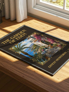 The Garden Of Eden Classic Book Art Print by Ernest Hemingway – print on a sunlit desk