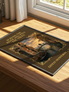 Across The River And Into The Trees Classic Book Art Print – print on a sunlit desk