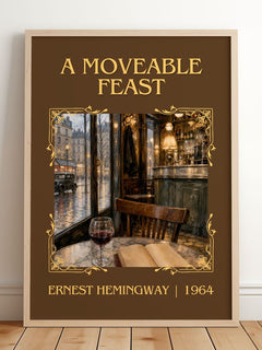 A Moveable Feast Classic Book Art Print by Ernest Hemingway – framed print leaning on a wooden floor