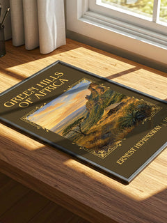 Green Hills Of Africa Classic Book Art Print by Ernest Hemingway – print on a sunlit desk