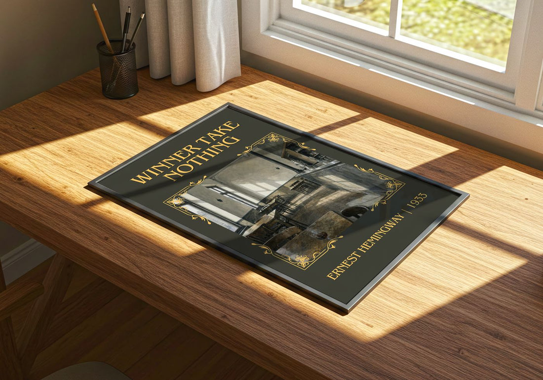 Winner Take Nothing Classic Book Art Print by Ernest Hemingway – print on a sunlit desk