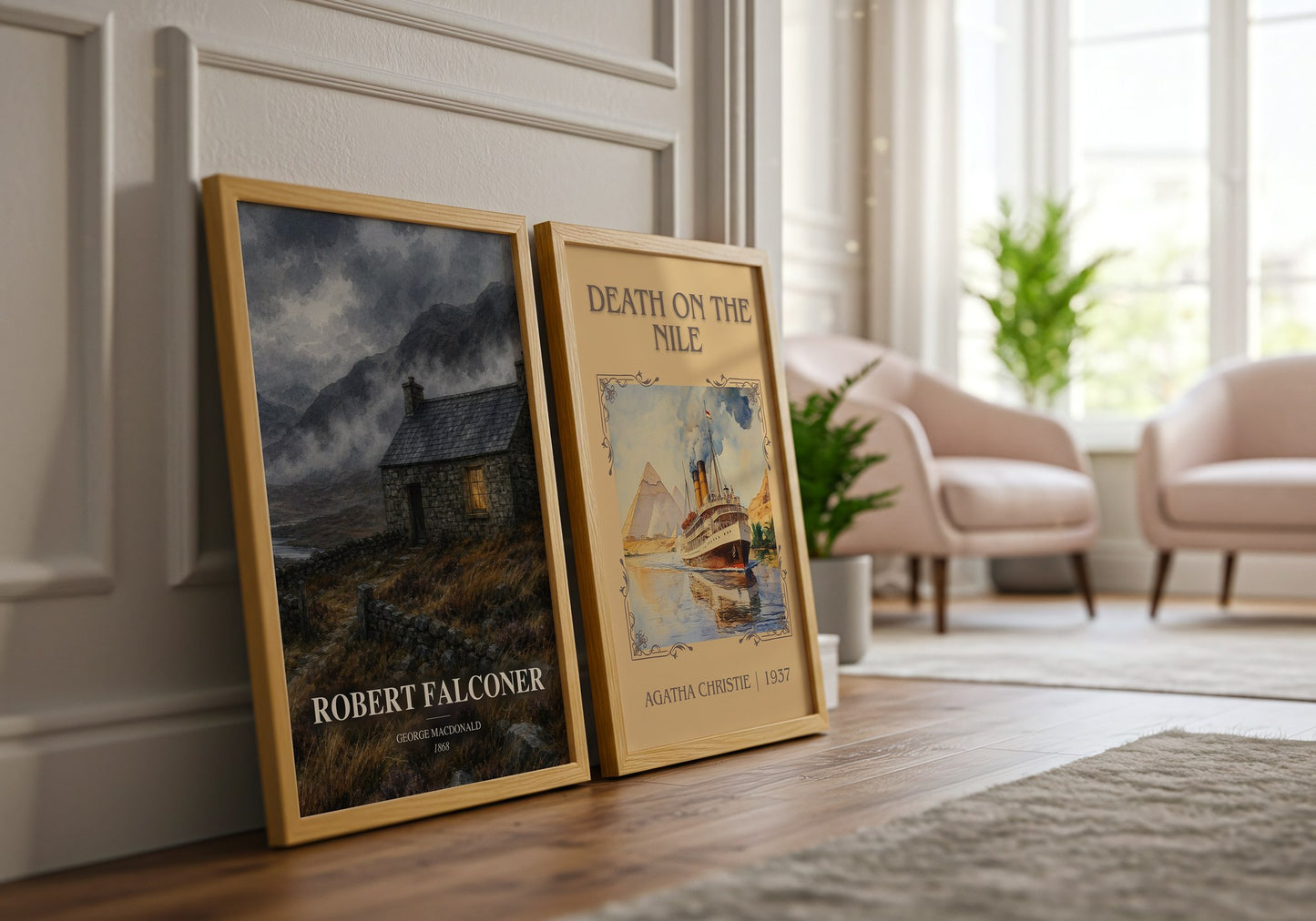 Robert Falconer watercolour print framed by window – literary home decor