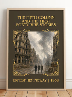 Fifth Column And The First Forty-Nine Stories Classic Book Art Print – framed print leaning on a wooden floor