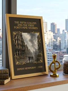 Fifth Column And The First Forty-Nine Stories Classic Book Art Print – framed print on a city-view windowsill