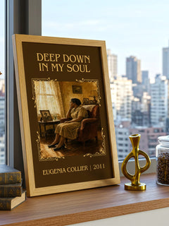 Deep Down In My Soul Classic Book Art Print by Eugenia Collier – framed print on a city-view windowsill