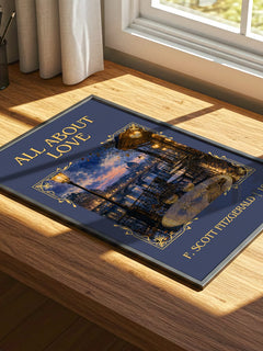 All About Love Classic Book Art Print by F. Scott Fitzgerald – print on a sunlit desk