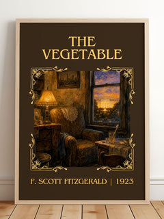 The Vegetable Classic Book Art Print by F. Scott Fitzgerald – framed print leaning on a wooden floor