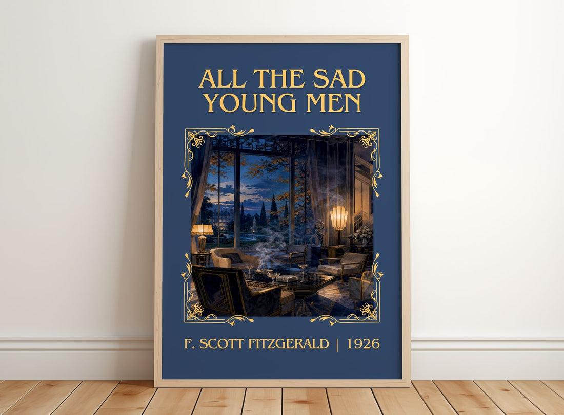 All The Sad Young Men Classic Book Art Print by F. Scott Fitzgerald – framed print leaning on a wooden floor