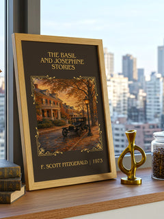 Basil And Josephine Stories Classic Book Art Print by F. Fitzgerald – framed print on a city-view windowsill