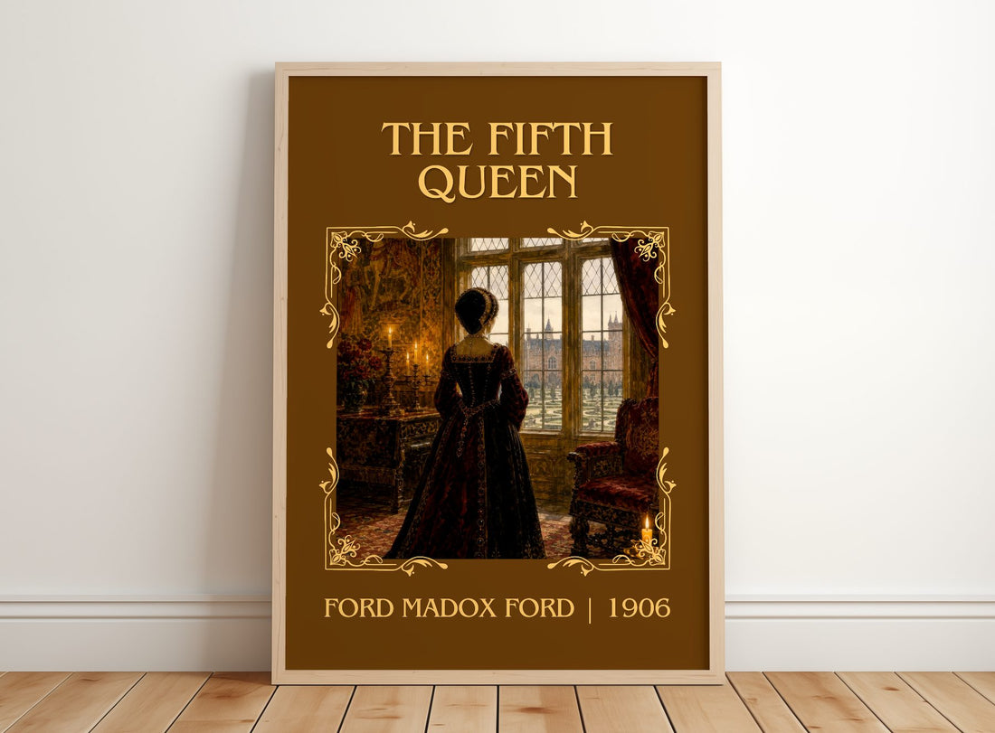 The Fifth Queen Classic Book Art Print by Ford Madox Ford – framed print leaning on a wooden floor