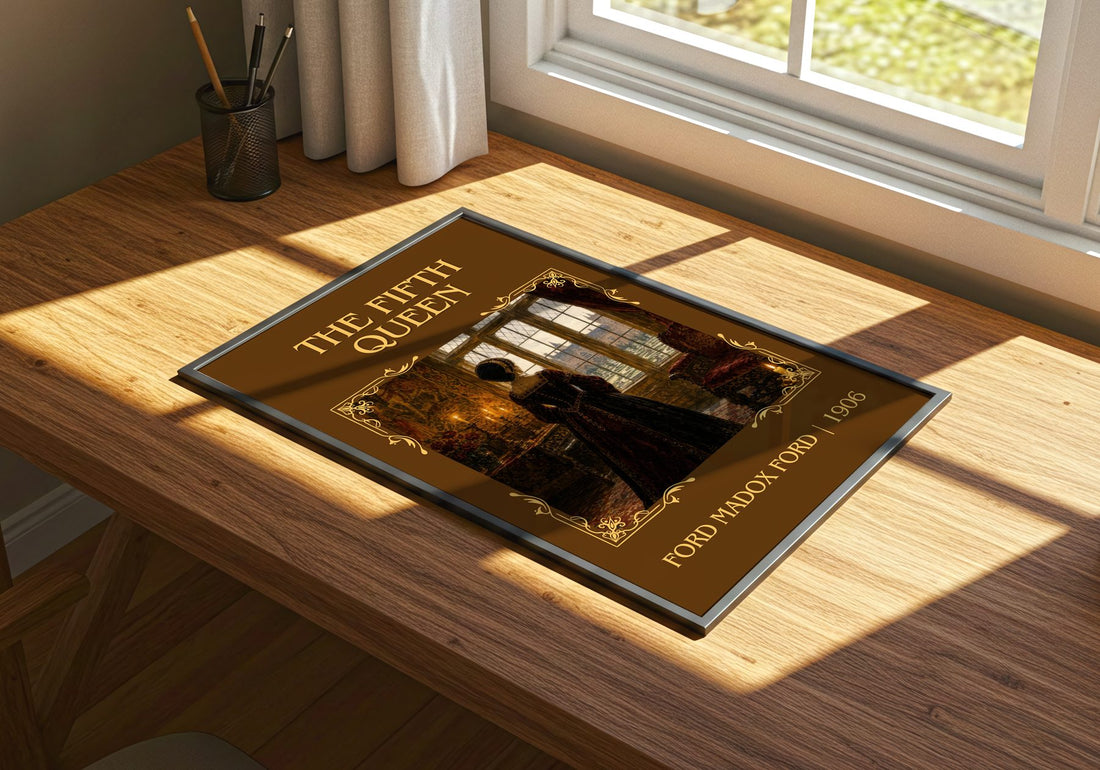 The Fifth Queen Classic Book Art Print by Ford Madox Ford – print on a sunlit desk