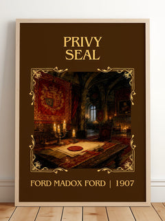 Privy Seal Classic Book Art Print by Ford Madox Ford – framed print leaning on a wooden floor