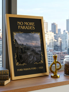 No More Parades Classic Book Art Print by Ford Madox Ford – framed print on a city-view windowsill