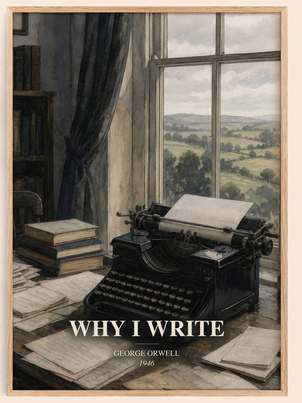 Why I Write watercolour book poster by George Orwell – framed literary art print